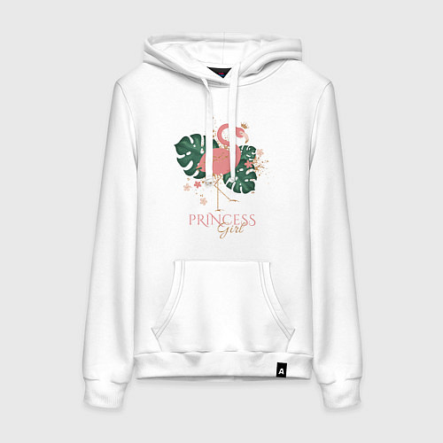 Женская толстовка-худи Принцесса фламинго в тропических листьях / Белый – фото 1