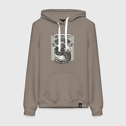 Толстовка-худи хлопковая женская Мотоцикл монохромный: Мотоциклист, цвет: утренний латте