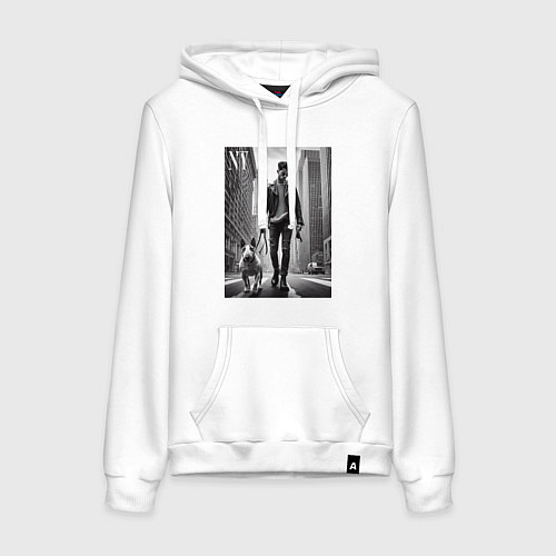 Женская толстовка-худи Чувак с бультерьером - Нью-Йорк / Белый – фото 1