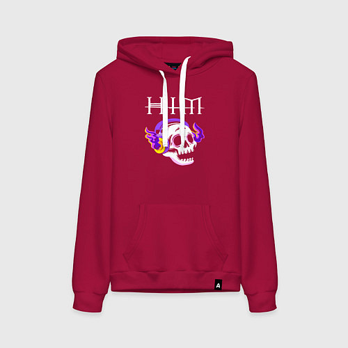 Женская толстовка-худи HIM - неоновый череп / Маджента – фото 1