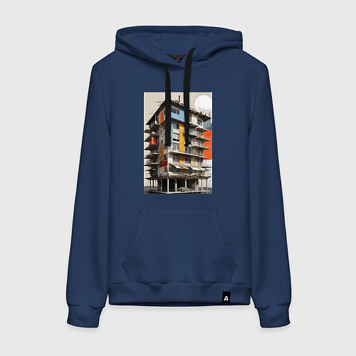 Женская толстовка-худи Старая панелька / Тёмно-синий – фото 1