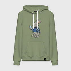 Толстовка-худи хлопковая женская Деловой зайчик, цвет: авокадо