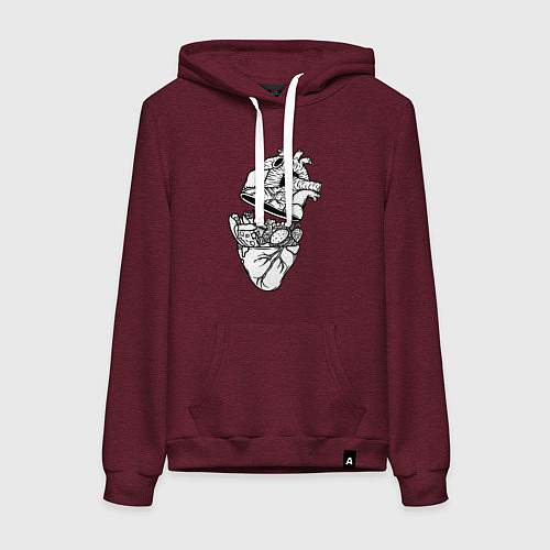 Женская толстовка-худи Сердце фастфуда / Меланж-бордовый – фото 1