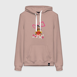 Толстовка-худи хлопковая женская Игра в кальмара - кукла, цвет: пыльно-розовый