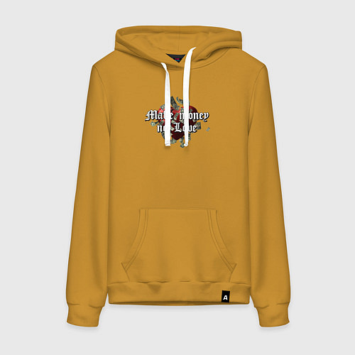 Женская толстовка-худи Make money no love / Горчичный – фото 1
