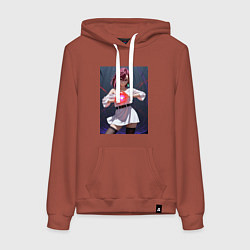 Толстовка-худи хлопковая женская Дандадан: Момо фаербол, цвет: кирпичный