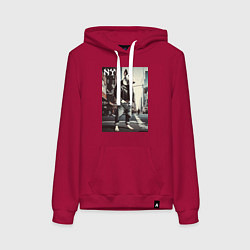 Толстовка-худи хлопковая женская Dude bull terrier is a New Yorker, цвет: маджента