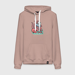 Толстовка-худи хлопковая женская Осьминог и НЛО, цвет: пыльно-розовый