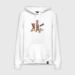 Толстовка-худи хлопковая женская Скелетик гитарист, цвет: белый