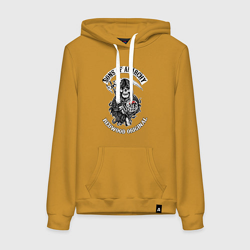 Женская толстовка-худи Сыны анархии - logo / Горчичный – фото 1