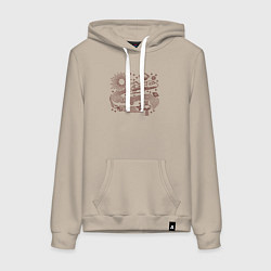Толстовка-худи хлопковая женская Ракета в космосе, цвет: миндальный