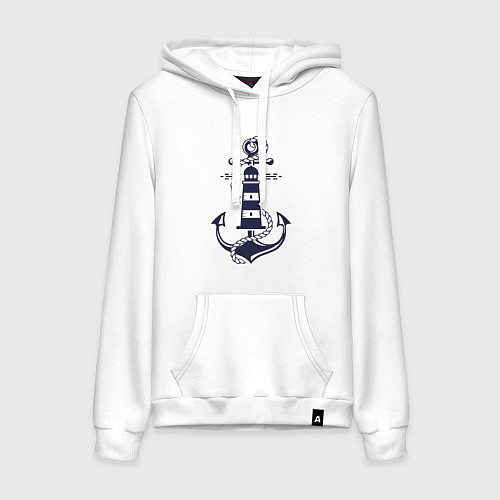 Женская толстовка-худи Морская эмблема - якорь и маяк / Белый – фото 1