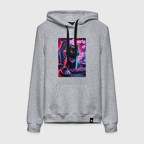 Женская толстовка-худи Чёрный котёнок - киберспорт / Меланж – фото 1