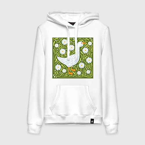 Женская толстовка-худи Гусь в ромашках / Белый – фото 1