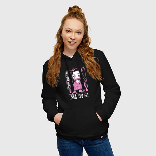 Женская толстовка-худи Клинок рассекающий демонов - Незуко / Черный – фото 3