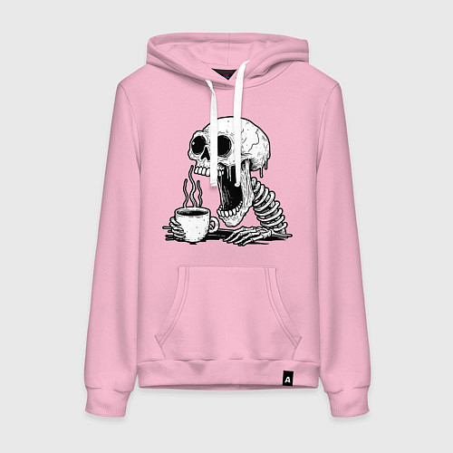 Женская толстовка-худи Skeleton with coffee / Светло-розовый – фото 1