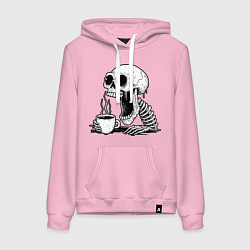 Толстовка-худи хлопковая женская Skeleton with coffee, цвет: светло-розовый