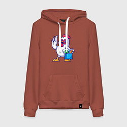 Толстовка-худи хлопковая женская Петушок с продуктами, цвет: кирпичный