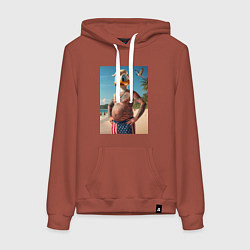 Толстовка-худи хлопковая женская Donald Duck-Trump on a Florida beach, цвет: кирпичный