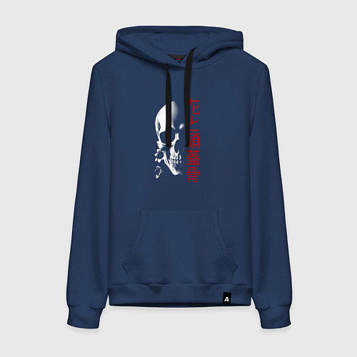 Женская толстовка-худи Череп в тени с цветами / Тёмно-синий – фото 1