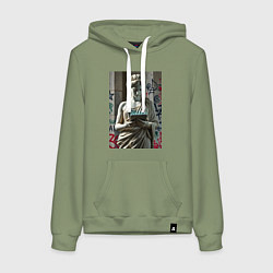 Толстовка-худи хлопковая женская Стрит арт и античность, цвет: авокадо
