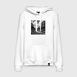 Толстовка-худи хлопковая женская Разрушенный город, цвет: белый