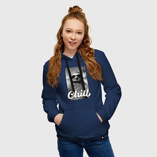 Женская толстовка-худи Sloth - chill - настроение у ленивца чилить в отпу / Тёмно-синий – фото 3