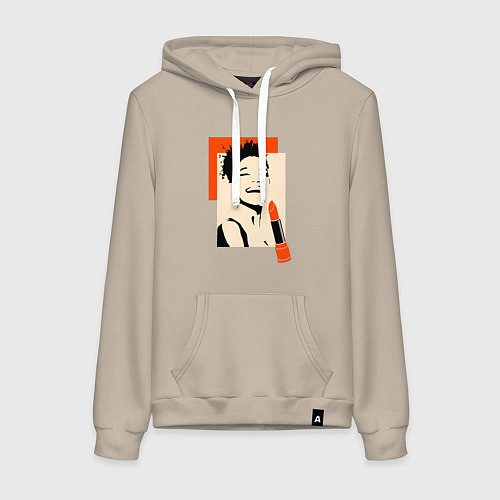 Женская толстовка-худи Девушка с помадой в стиле поп-арт / Миндальный – фото 1