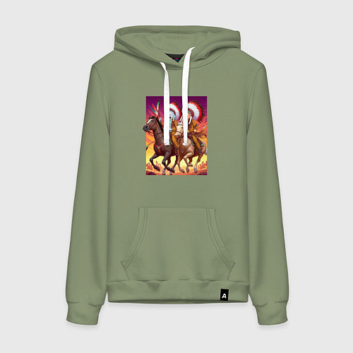 Женская толстовка-худи Индейцы Рик и Морти скачут на лошадях / Авокадо – фото 1