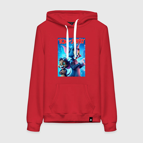 Женская толстовка-худи Том и Джерри - киберпанк фантазия / Красный – фото 1