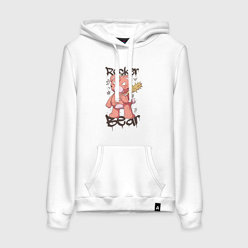 Женская толстовка-худи Медведь рокер / Белый – фото 1