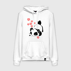 Толстовка-худи хлопковая женская Цветочная панда, цвет: белый