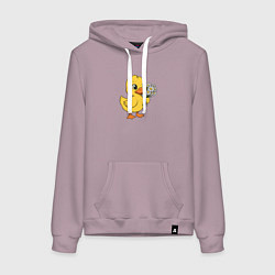Толстовка-худи хлопковая женская Желтая уточка с ромашками, цвет: сиреневый