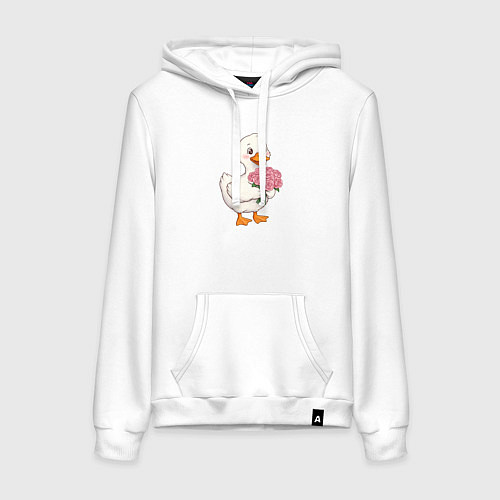 Женская толстовка-худи Милая уточка с букетом роз / Белый – фото 1