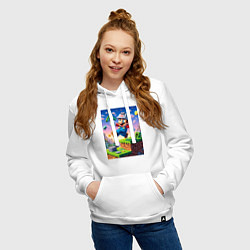 Толстовка-худи хлопковая женская Марио и Майнкрафт - коллаба, цвет: белый — фото 2