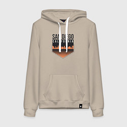 Толстовка-худи хлопковая женская Сан-Диего Калифорния, цвет: миндальный