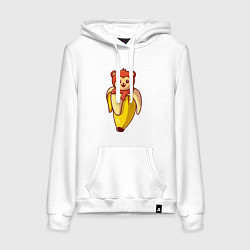 Толстовка-худи хлопковая женская Банановый мишка, цвет: белый