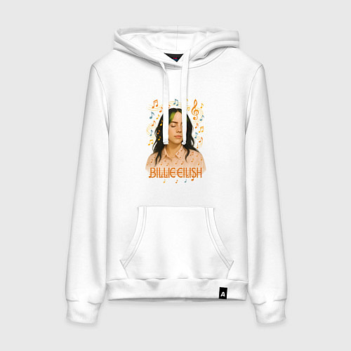 Женская толстовка-худи Билли Айлиш и разноцветные ноты / Белый – фото 1