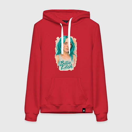 Женская толстовка-худи Билли Айлиш с бирюзовыми волосами / Красный – фото 1