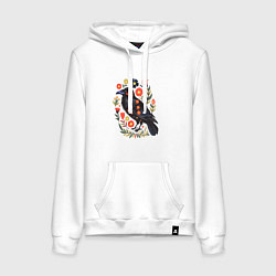 Женская толстовка-худи Ворона в цветах фолк арт