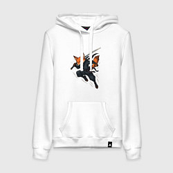 Толстовка-худи хлопковая женская Лис ниндзя, цвет: белый