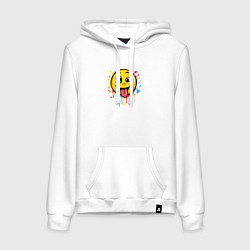 Толстовка-худи хлопковая женская Весёлый смайлик, цвет: белый