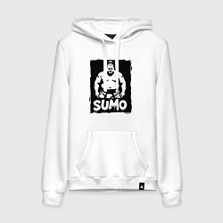 Толстовка-худи хлопковая женская Сумоист в квадрате, цвет: белый