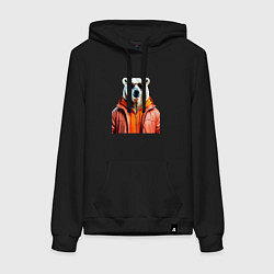 Толстовка-худи хлопковая женская Белый медведь в куртке, цвет: черный