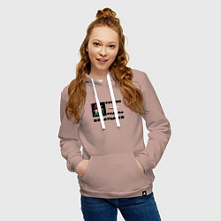 Толстовка-худи хлопковая женская Россия - Родина богатырей орнамент черный в квадра, цвет: пыльно-розовый — фото 2