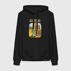 Толстовка-худи хлопковая женская Nirvana мультяшный стиль, цвет: черный