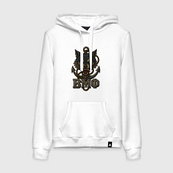 Толстовка-худи хлопковая женская ВМФ волк, цвет: белый