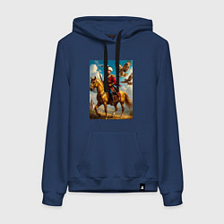 Толстовка-худи хлопковая женская Казак на коне с совами, цвет: тёмно-синий