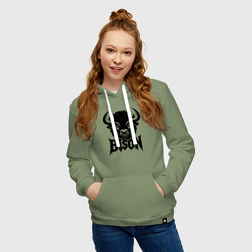 Женская толстовка-худи Мощное граффити бизон / Авокадо – фото 3