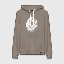 Толстовка-худи хлопковая женская Ленивец белой краской, цвет: утренний латте